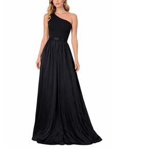 White By Vera Wang Long One Shoulder Bridesmaid Dress Black Evening Gown SZ 2